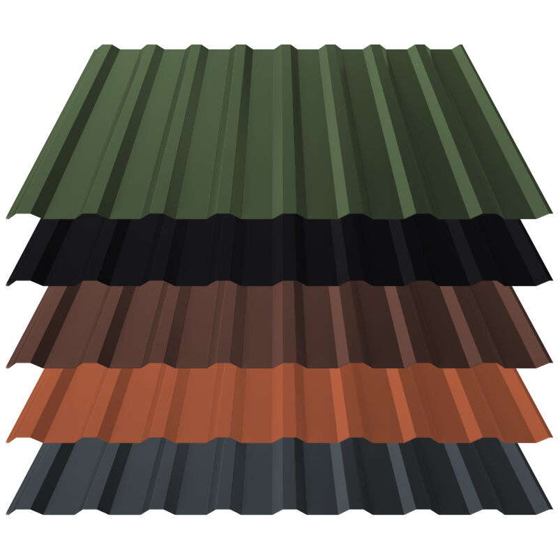 Trapezblech T18 | Dach | 0,50 mm | Stahl | Anti-Tropf 900 g/m² inkl. Vliesrückschnitt | 35 µm Mattpolyester 1 Trapezblech T18 | Dach | 0,50 mm | Stahl | Anti-Tropf 900 g/m² inkl. Vliesrückschnitt | 35 µm Mattpolyester