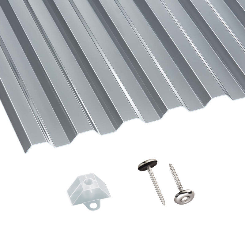 Terrassendach-Set | Polycarbonat | Spundwand | 76/18 | 0,8 mm | grau 1 Terrassendach-Set | Polycarbonat | Spundwand | 76/18 | 0,8 mm | grau