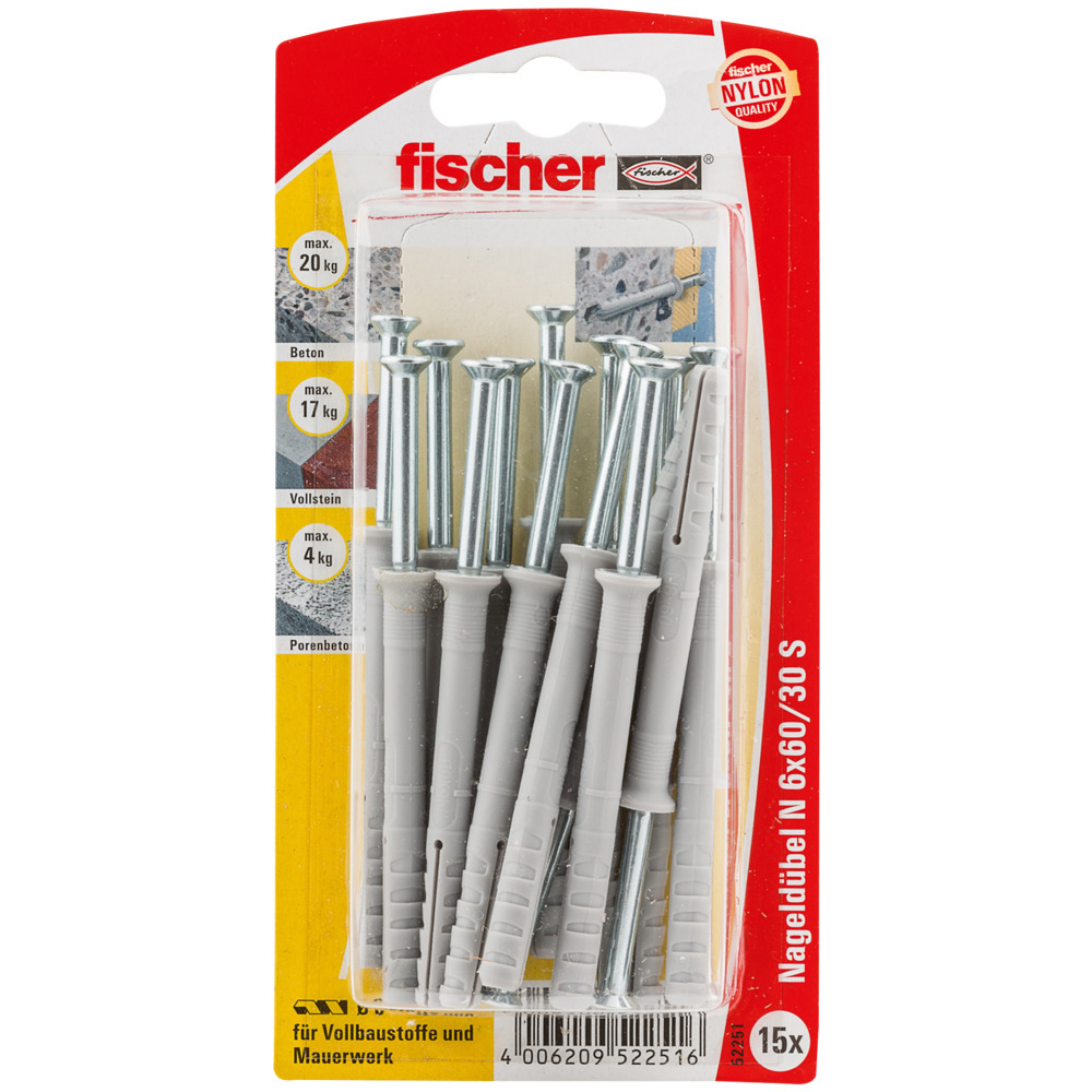 Nageldübel N mit Schraube, 15 Stück 1 Nageldübel N mit Schraube, 15 Stück