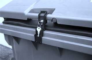 Mülltonnenverschluss für Sulo-Container Runddeckel mit Kindersic 1 Mülltonnenverschluss für Sulo-Container Runddeckel mit Kindersic