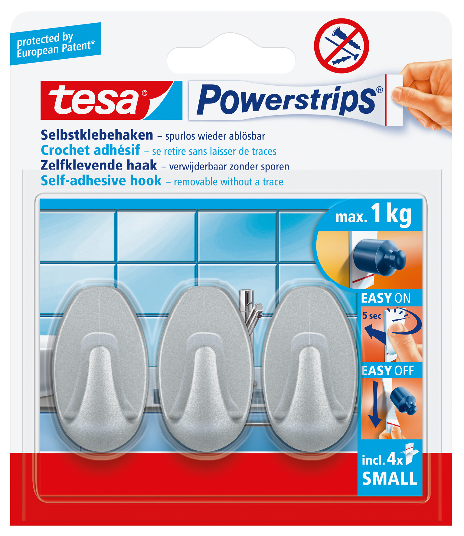Tesa Powerstrips Haken Oval matt-chrom 1 Tesa Powerstrips Haken Oval matt-chrom