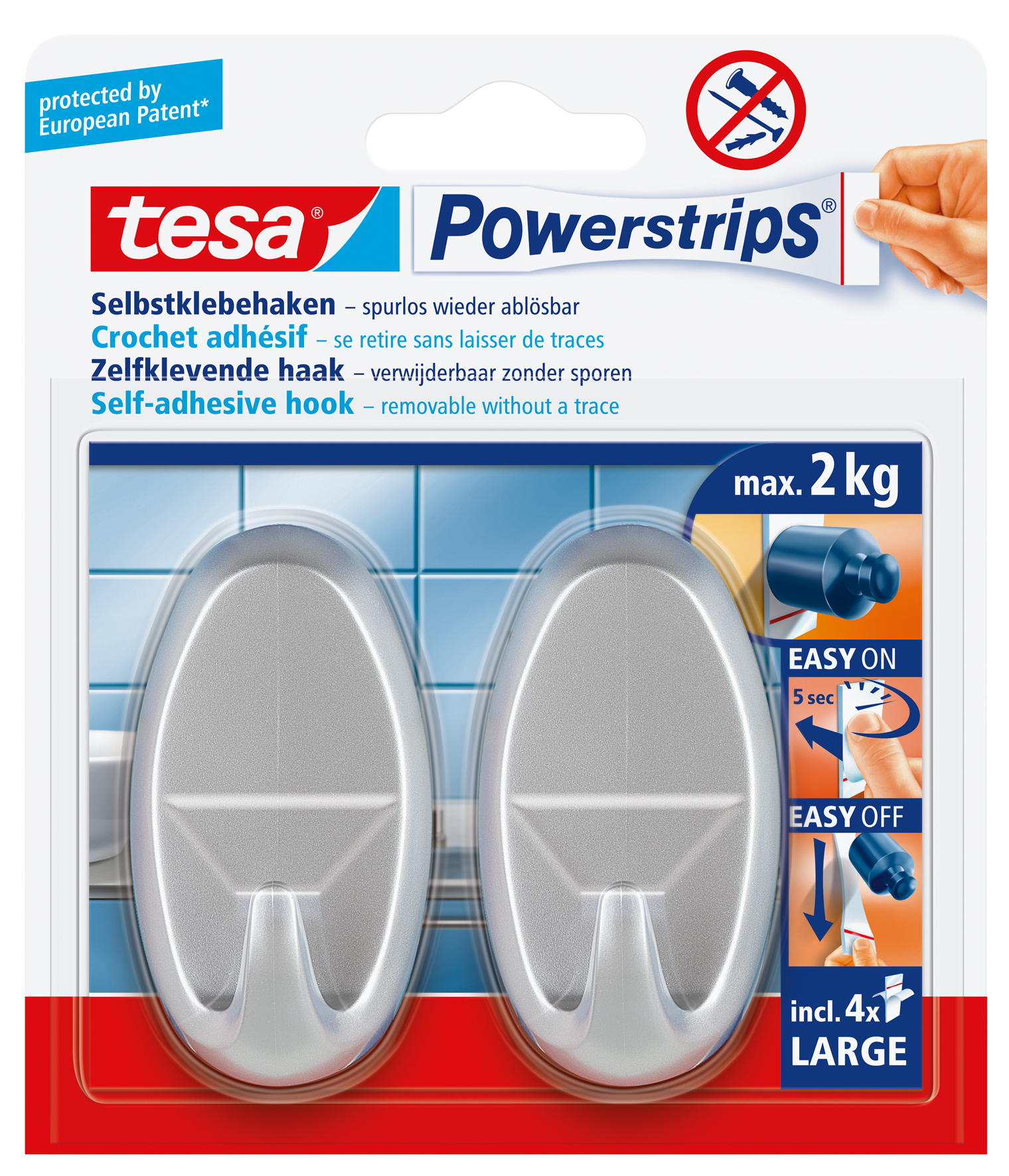 Tesa Powerstrips Haken Large Oval matt-chrom 1 Tesa Powerstrips Haken Large Oval matt-chrom