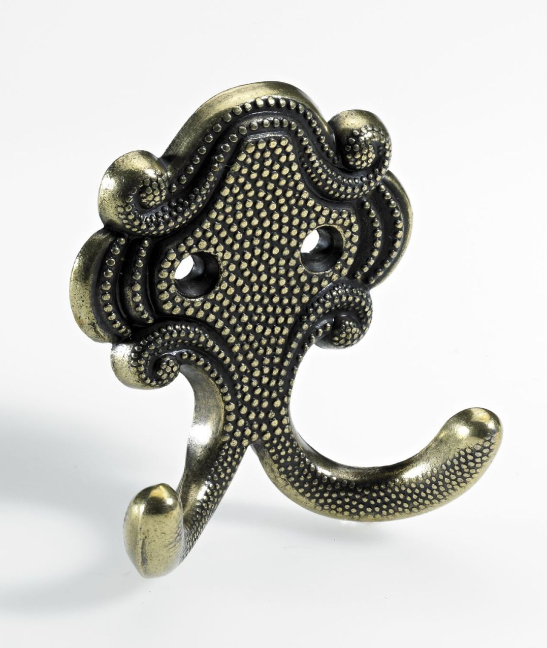 Mantelhaken, 58 x 69 x 26 mm, Zinkdruckguss vermessingt, brüniert 1 Mantelhaken, 58 x 69 x 26 mm, Zinkdruckguss vermessingt, brüniert