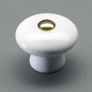 Möbelknopf, Ø 32 x 37 mm, Keramik, Zinkdruckguss, vermessingt, weiß