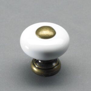 Möbelknopf, Ø 26 x 25 mm, Keramik, Zinkdruckguss, vermessingt, brüniert, weiß