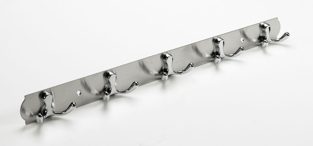 Hakenleiste, 5 Haken, 485 x 38 x 33 mm, Edelstahl, Zinkdruckguss verchromt 1 Hakenleiste, 5 Haken, 485 x 38 x 33 mm, Edelstahl, Zinkdruckguss verchromt