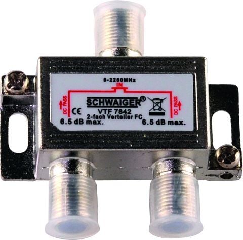 Schwaiger 2-fach Verteiler F-Buchsen SAT m. DC- Durchg.