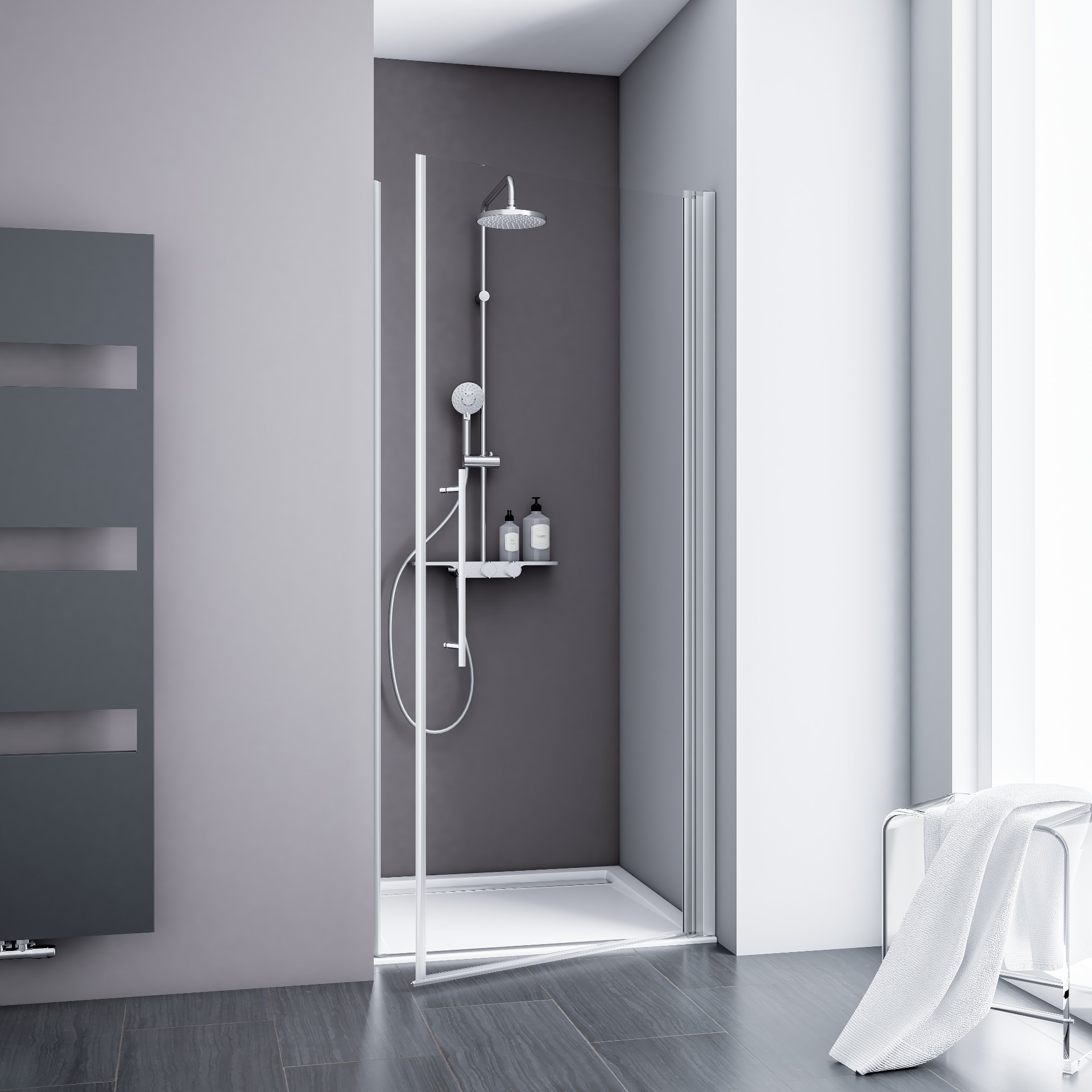 ExpressPlus Alexa Style 2.0 Drehtür für Nische, alu-natur, Klarglas, 90x192cm 1 ExpressPlus Alexa Style 2.0 Drehtür für Nische, alu-natur, Klarglas, 90x192cm