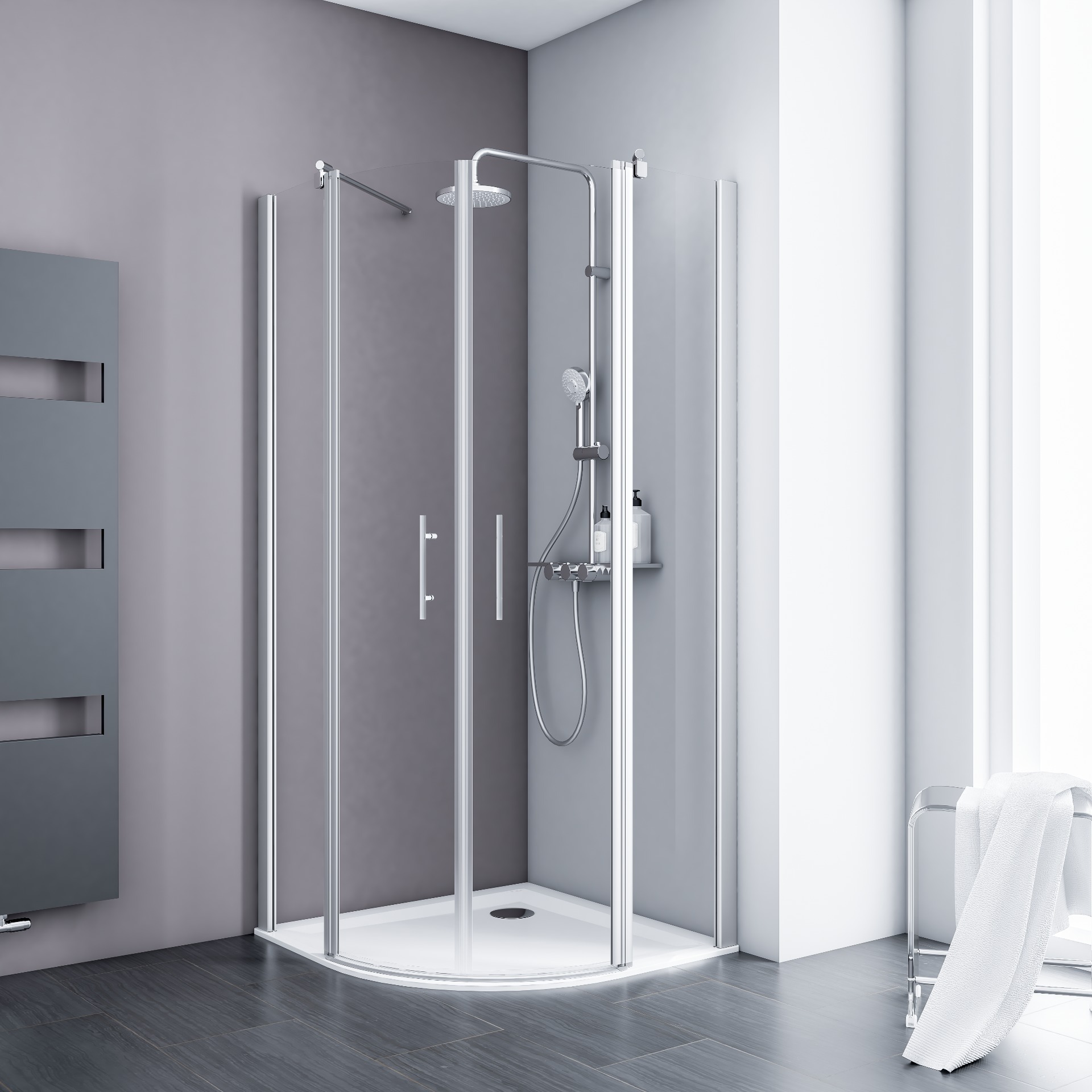 ExpressPlus Alexa Style 2.0 Duschkabine Runddusche, alu-natur, Klarglas, 90x192cm 1 ExpressPlus Alexa Style 2.0 Duschkabine Runddusche, alu-natur, Klarglas, 90x192cm