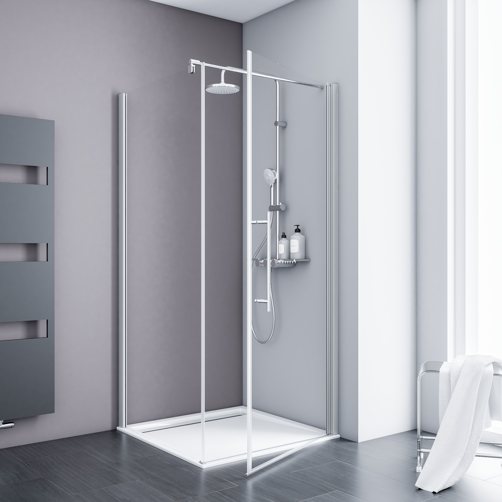 ExpressPlus Alexa Style 2.0 Drehtür mit Seitenwand, alu-natur, Klarglas, 90x90x192cm