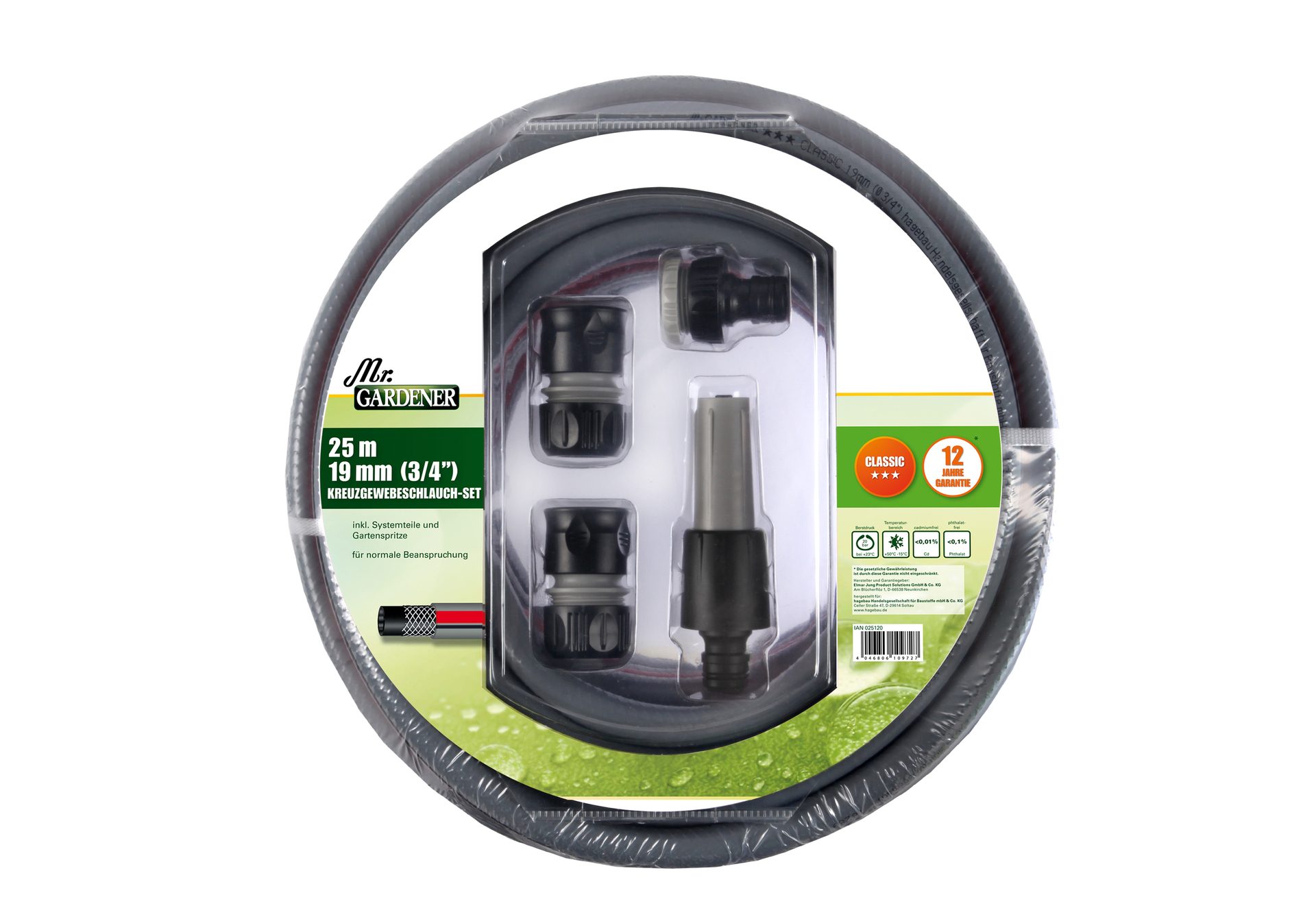 Classic Gartenschlauch Set 3/4'' 25m inkl. Arm. 1 Classic Gartenschlauch Set 3/4'' 25m inkl. Arm.