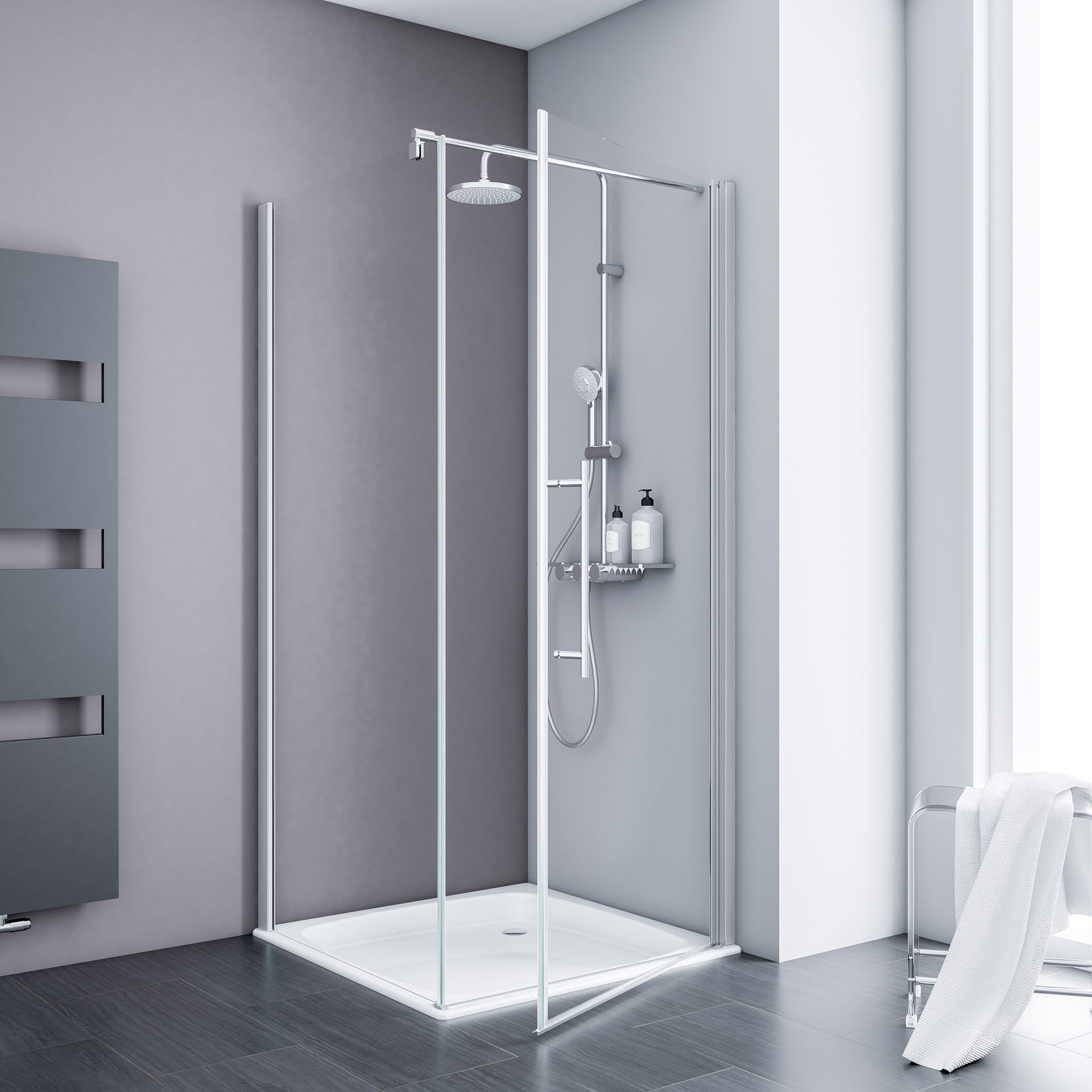 ExpressPlus Alexa Style 2.0 Drehtür mit Seitenwand + Duschwanne, alu-natur 1 ExpressPlus Alexa Style 2.0 Drehtür mit Seitenwand + Duschwanne, alu-natur