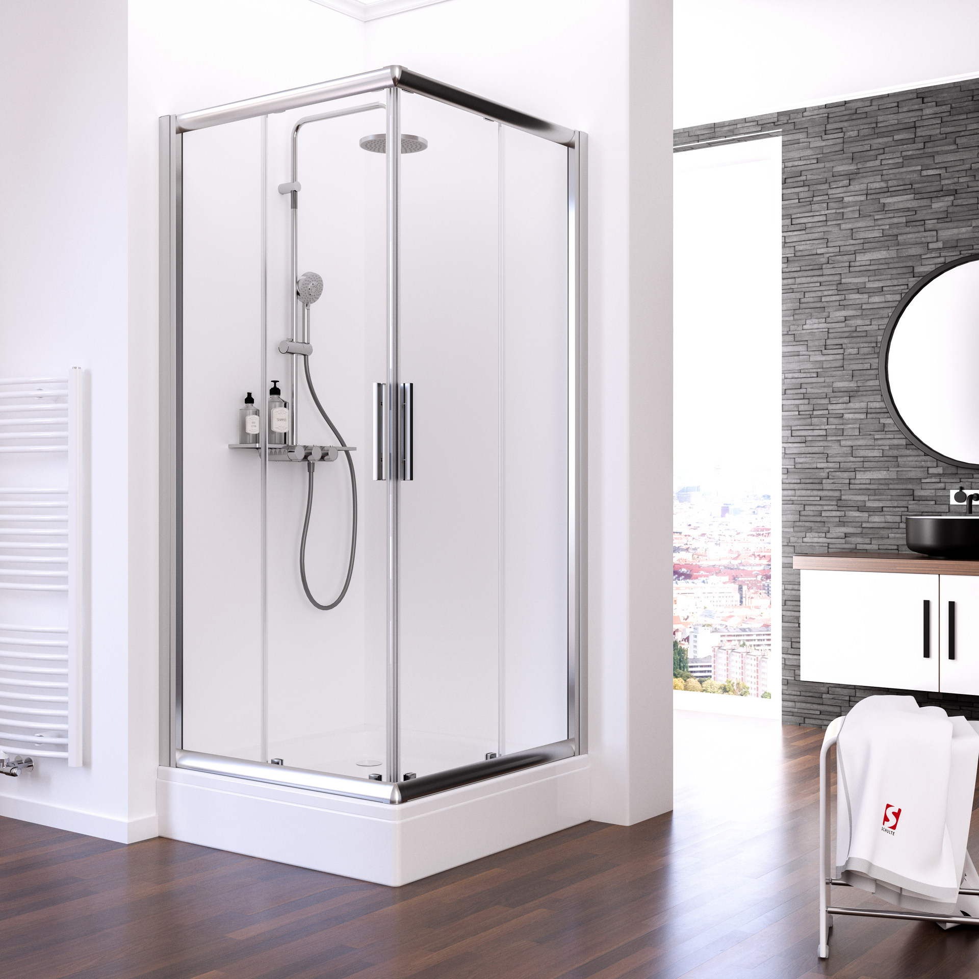 ExpressPlus KristallTrend Eckeinstieg mit Duschwanne, chrom-optik 1 ExpressPlus KristallTrend Eckeinstieg mit Duschwanne, chrom-optik