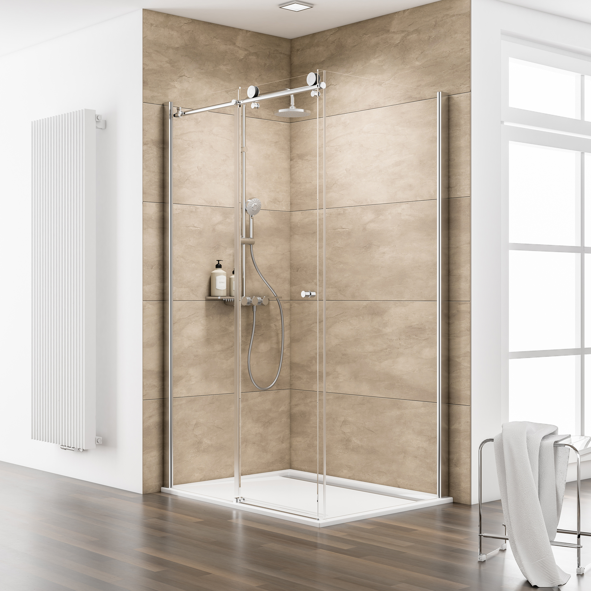 ExpressPlus MasterClass Eckdusche mit Seitenwand + Duschwanne, 90x120x200cm 1 ExpressPlus MasterClass Eckdusche mit Seitenwand + Duschwanne, 90x120x200cm