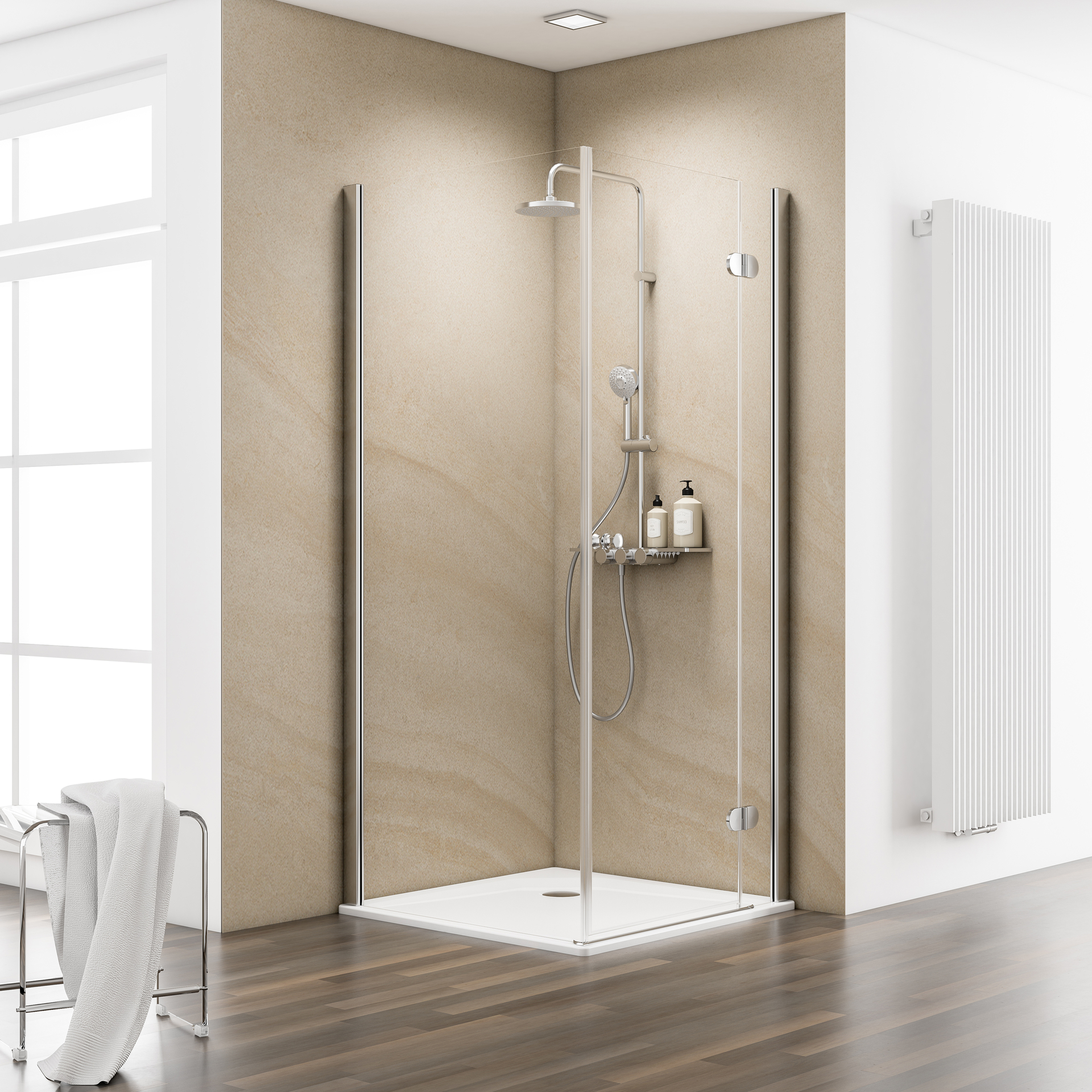 ExpressPlus MasterClass Eckdusche mit Seitenwand + Duschwanne, 90x90x200cm 1 ExpressPlus MasterClass Eckdusche mit Seitenwand + Duschwanne, 90x90x200cm
