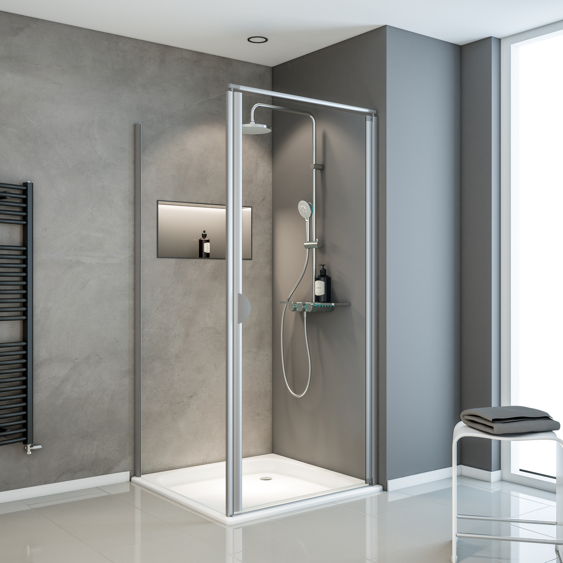 ExpressPlus Sunny Eckdusche mit Seitenwand + Duschwanne, alu-natur 1 ExpressPlus Sunny Eckdusche mit Seitenwand + Duschwanne, alu-natur