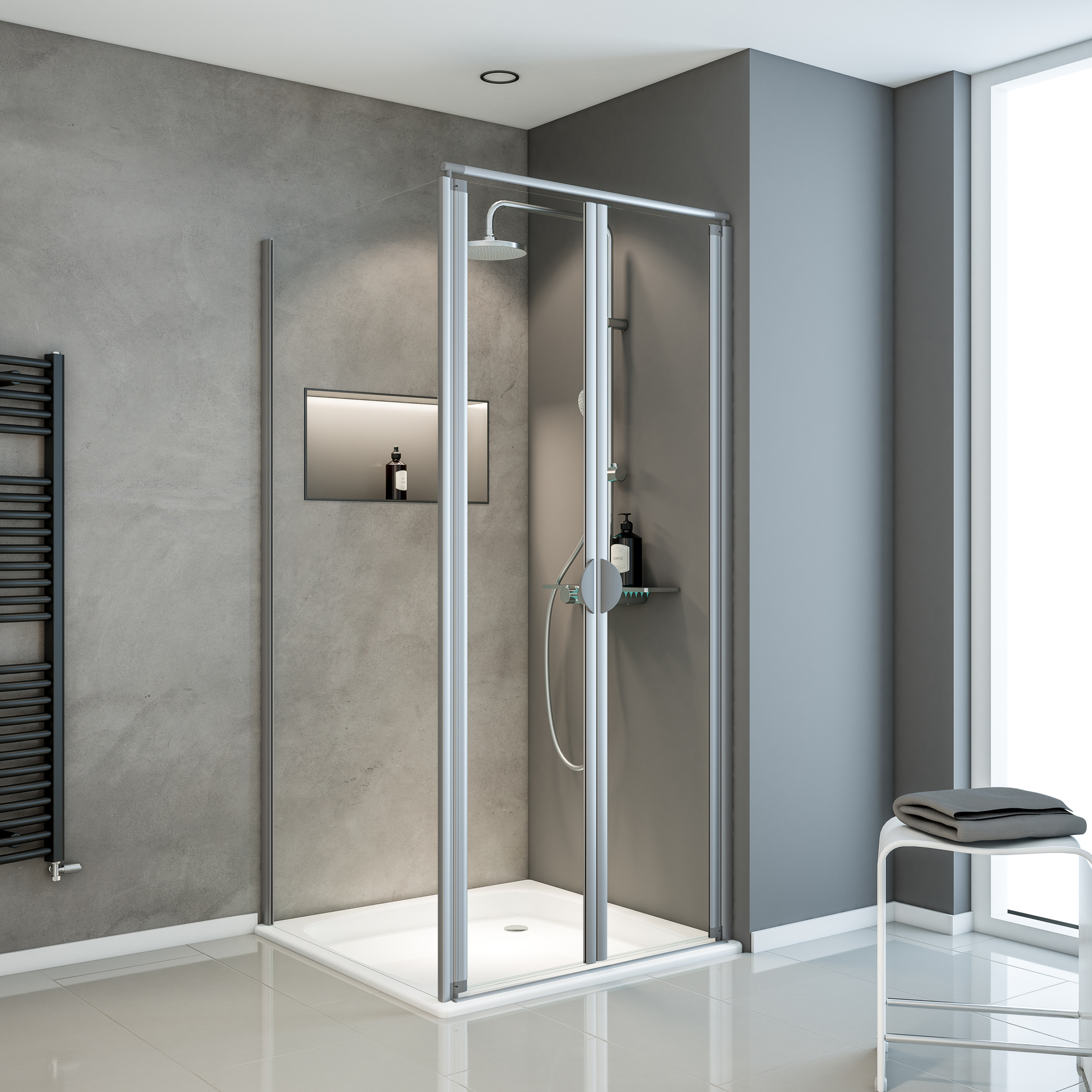 ExpressPlus Sunny Eckdusche mit Seitenwand + Duschwanne, alu-natur 1 ExpressPlus Sunny Eckdusche mit Seitenwand + Duschwanne, alu-natur
