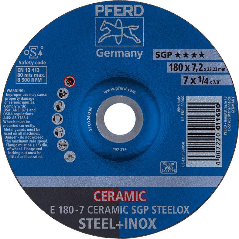 Schruppscheibe gekröpft CO24QSG 180x7,2mm PFERD 1 Schruppscheibe gekröpft CO24QSG 180x7,2mm PFERD