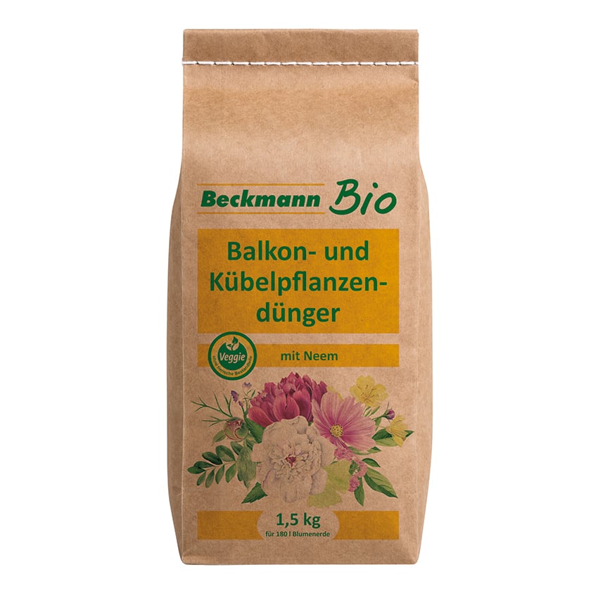 Bio Balkon- und Kübelpflanzendünger mit Neem 1,5kg Papierbeutel 1 Bio Balkon- und Kübelpflanzendünger mit Neem 1,5kg Papierbeutel
