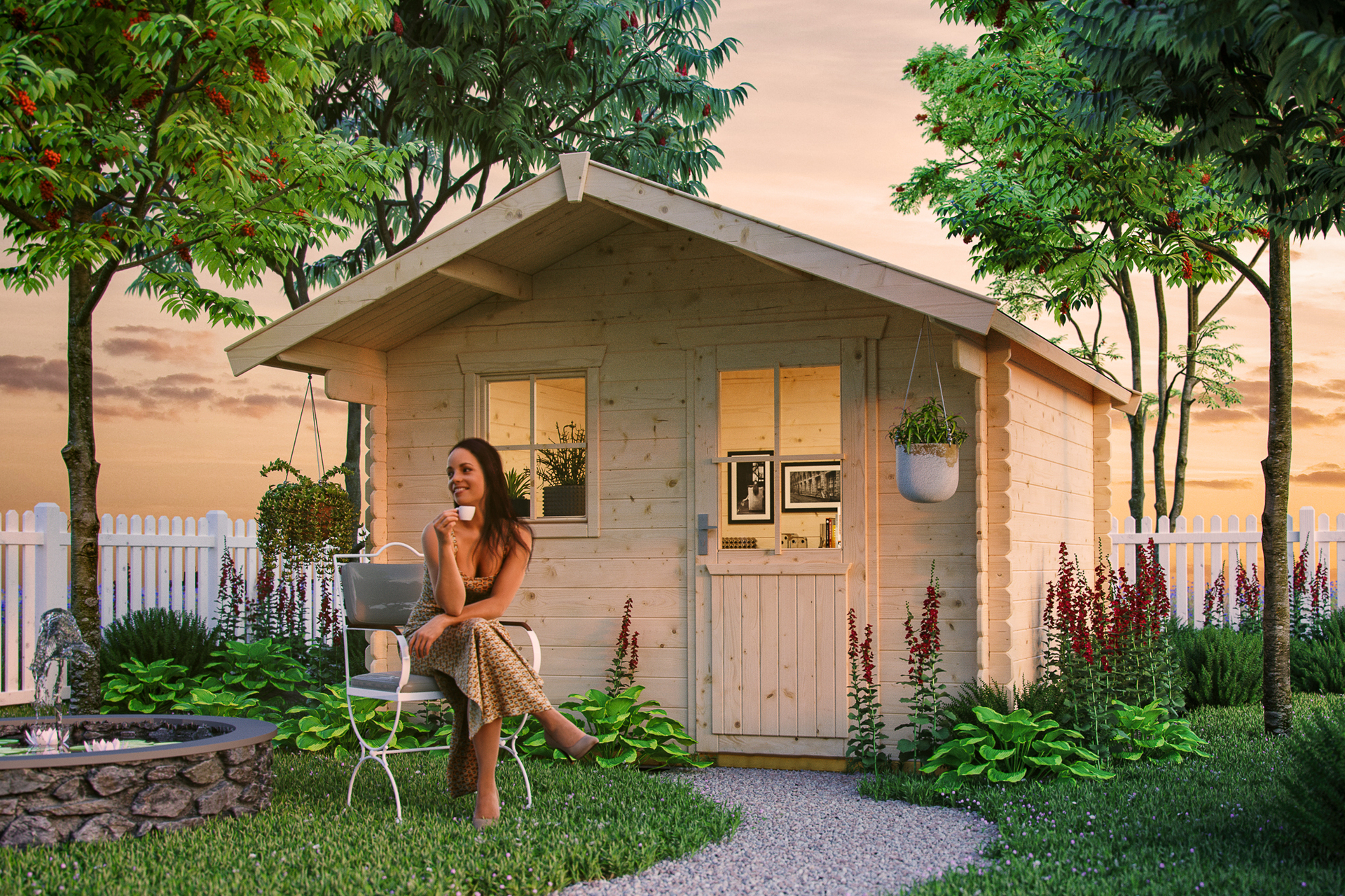 Gartenhaus Como, mit Vordach natur 1 Gartenhaus Como, mit Vordach natur