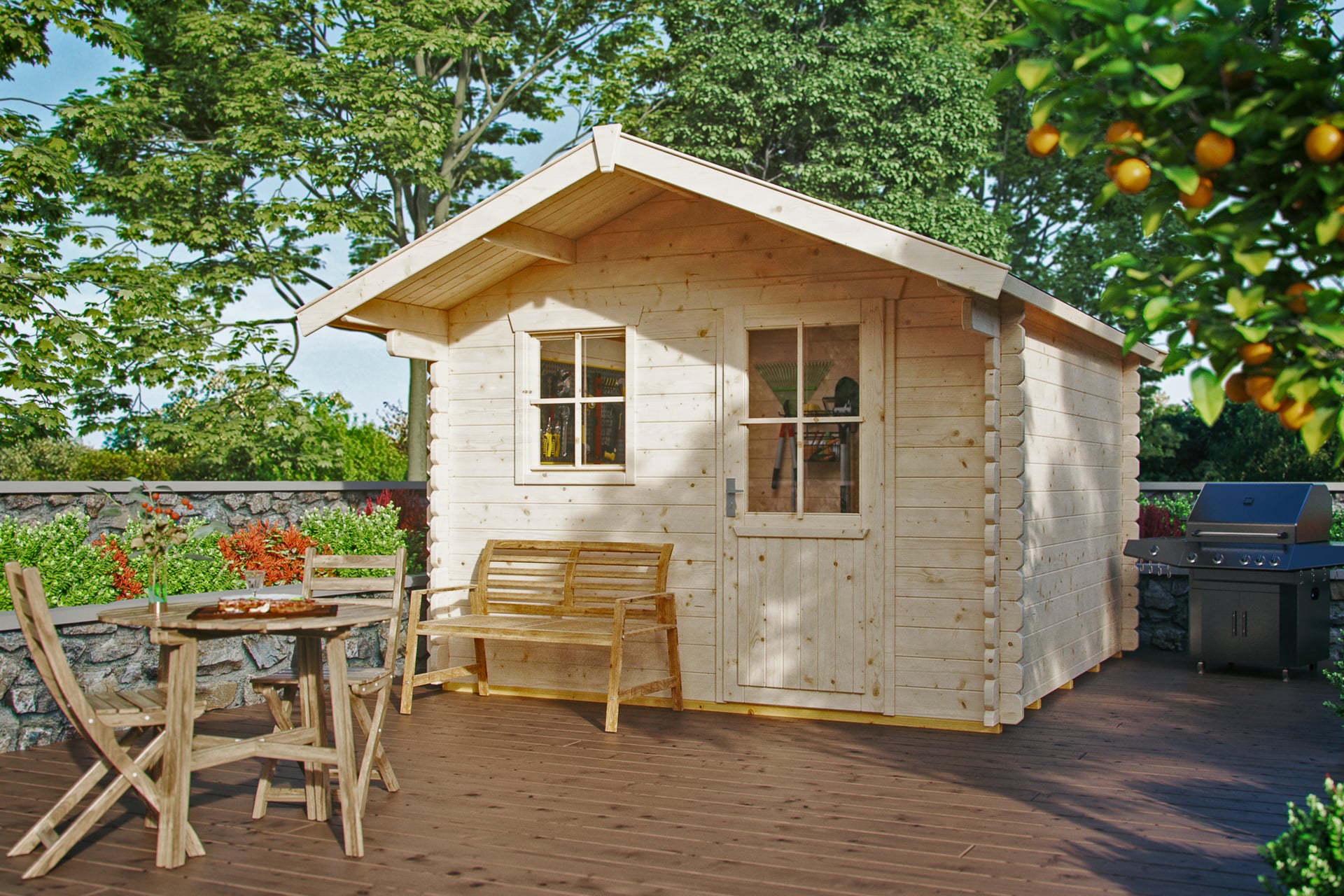 Gartenhaus Narvik 1, mit Vordach 80cm natur 1 Gartenhaus Narvik 1, mit Vordach 80cm natur