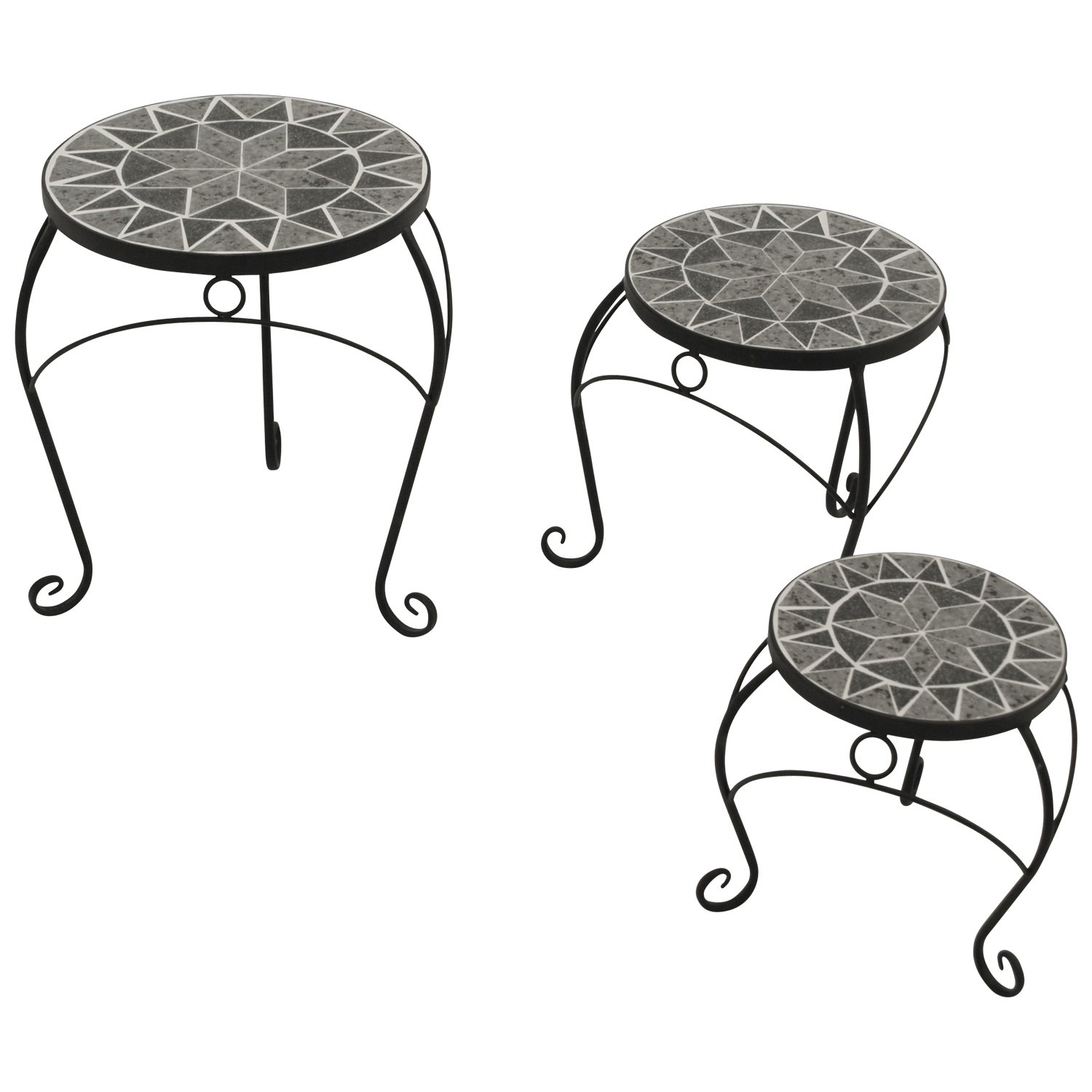 Beistelltische 3-er Set, Stahl/Mosaik grau 1 Beistelltische 3-er Set, Stahl/Mosaik grau