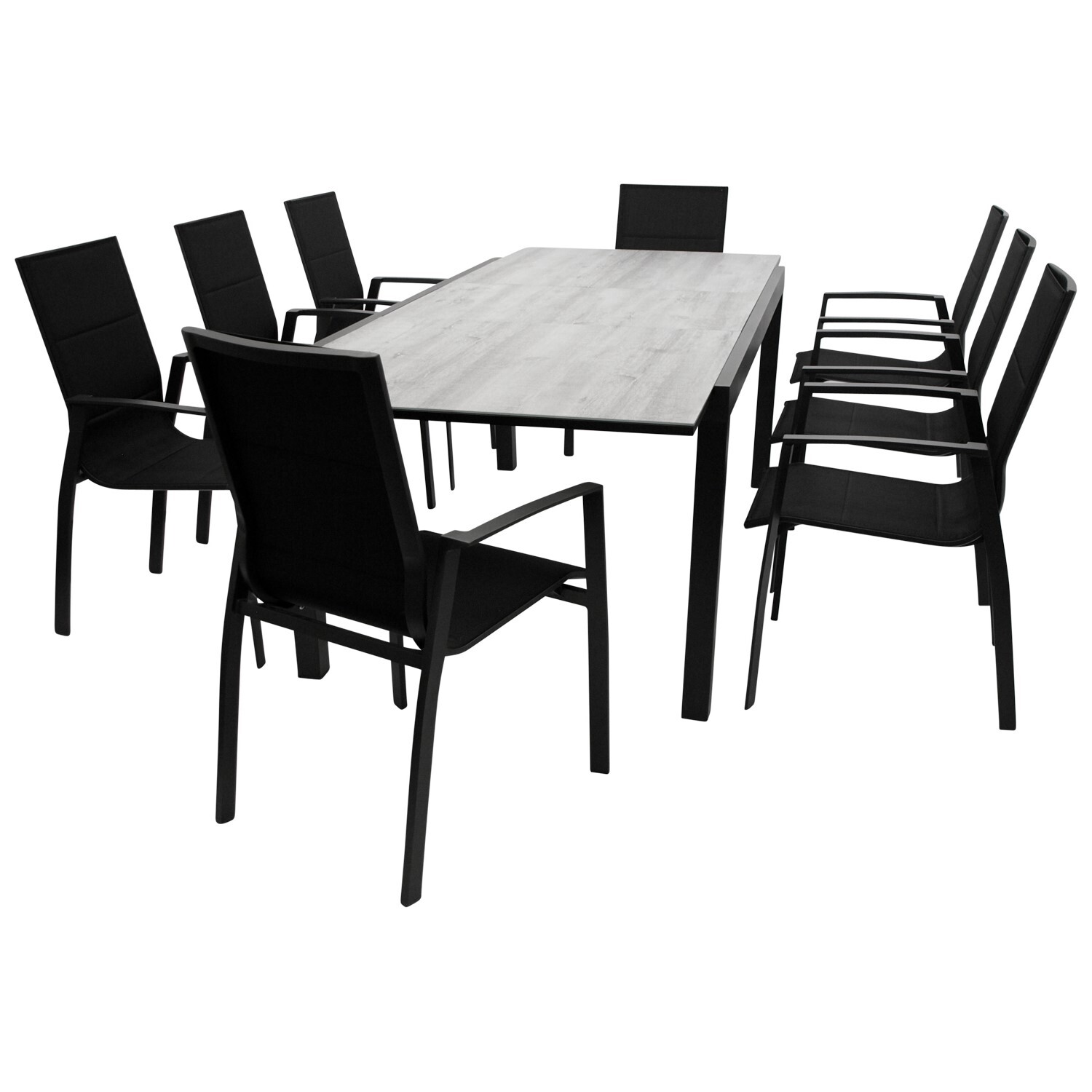 Garnitur 7-teilig, Ausziehtisch, Aluminium/Kunstgewebe, schwarz 1 Garnitur 7-teilig, Ausziehtisch, Aluminium/Kunstgewebe, schwarz