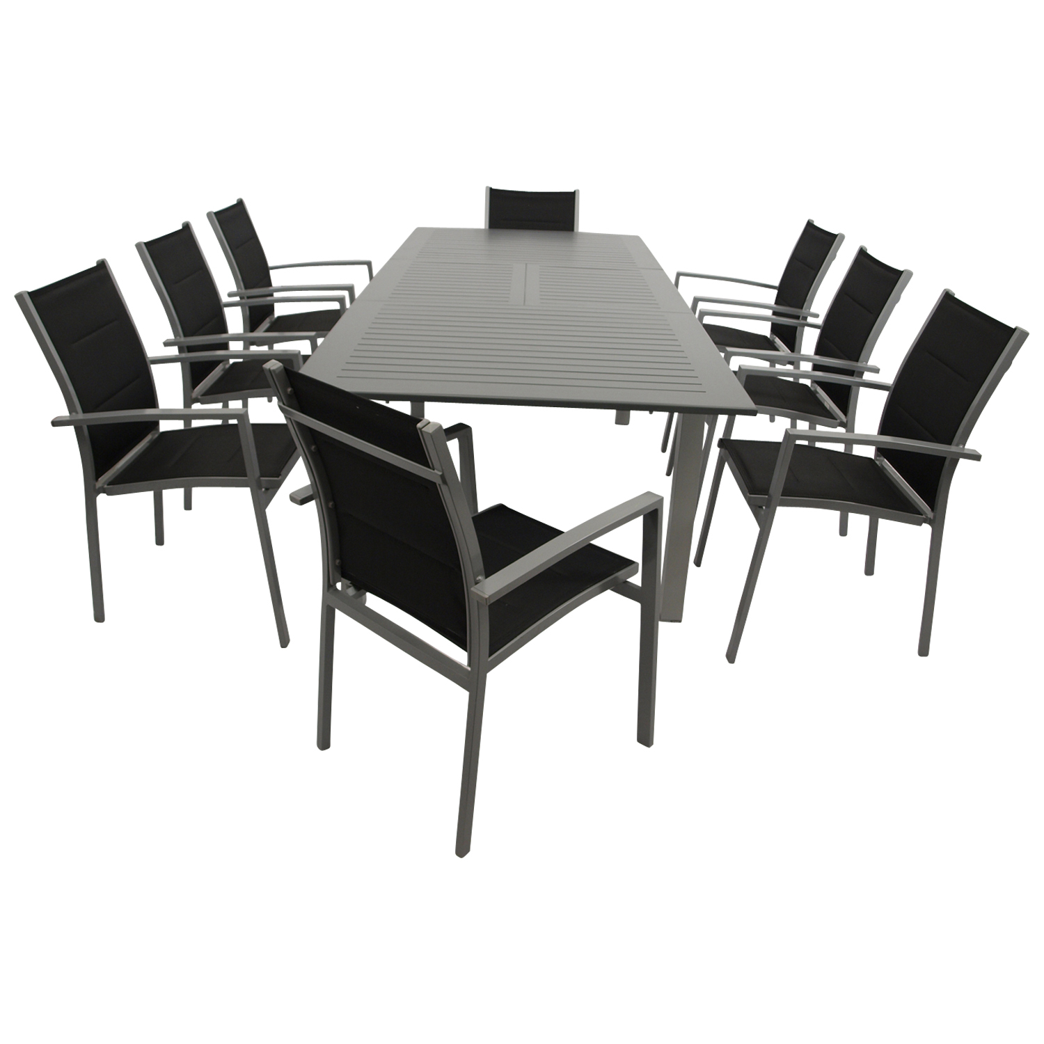 Garnitur 9-teilig, Ausziehtisch, Aluminium/Textilene 1 Garnitur 9-teilig, Ausziehtisch, Aluminium/Textilene