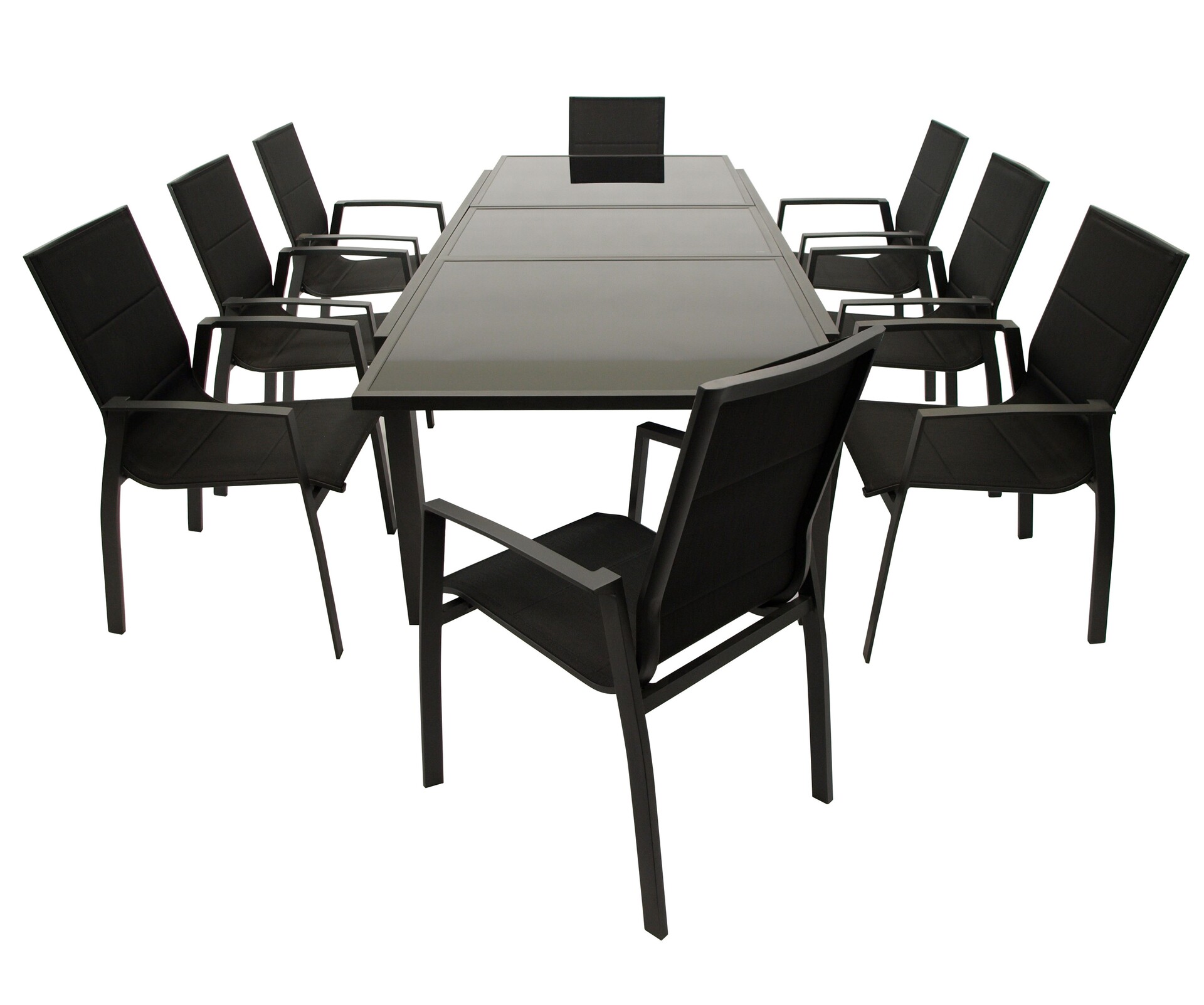 Garnitur 9-teilig, Ausziehtisch, Aluminium/Glas 1 Garnitur 9-teilig, Ausziehtisch, Aluminium/Glas