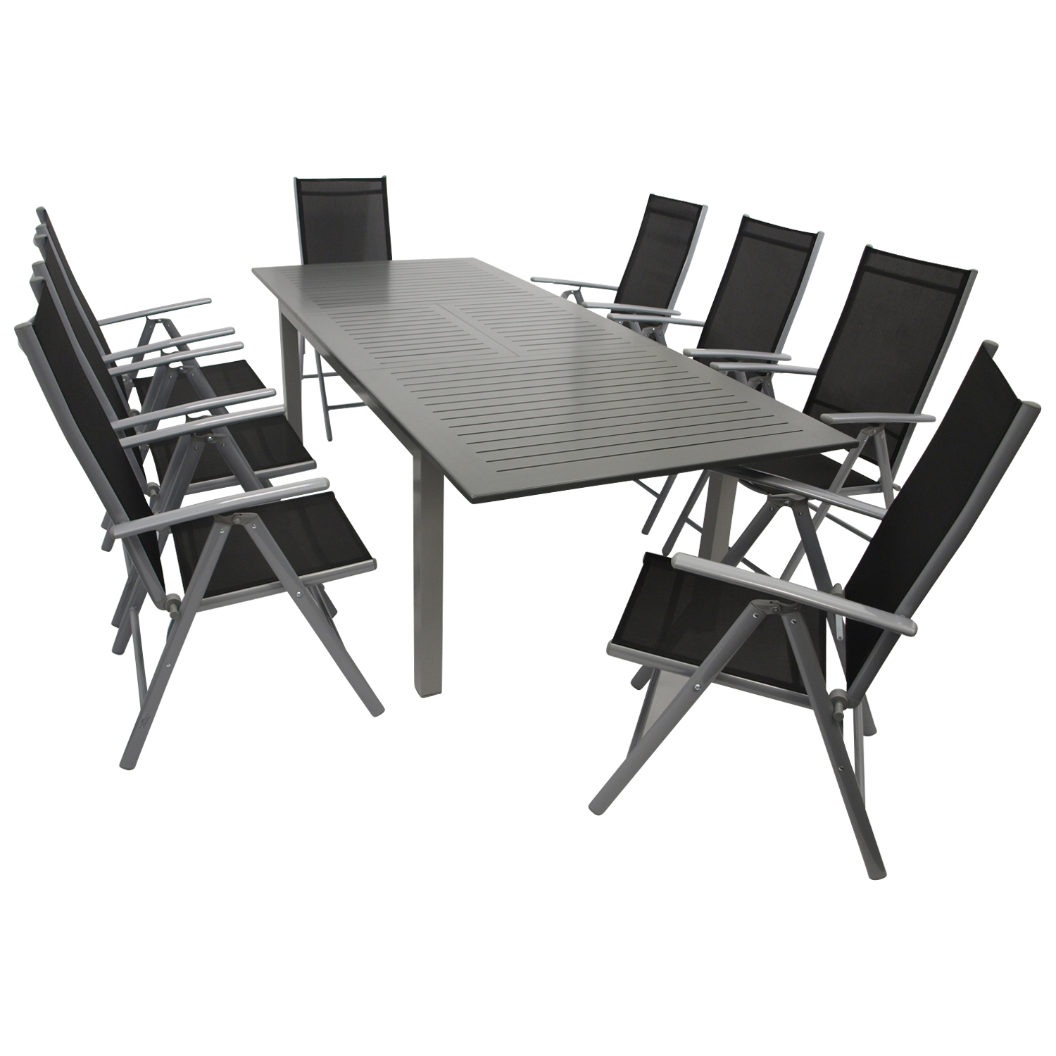 Garnitur 9-teilig, Ausziehtisch, Aluminium/Textilene 1 Garnitur 9-teilig, Ausziehtisch, Aluminium/Textilene