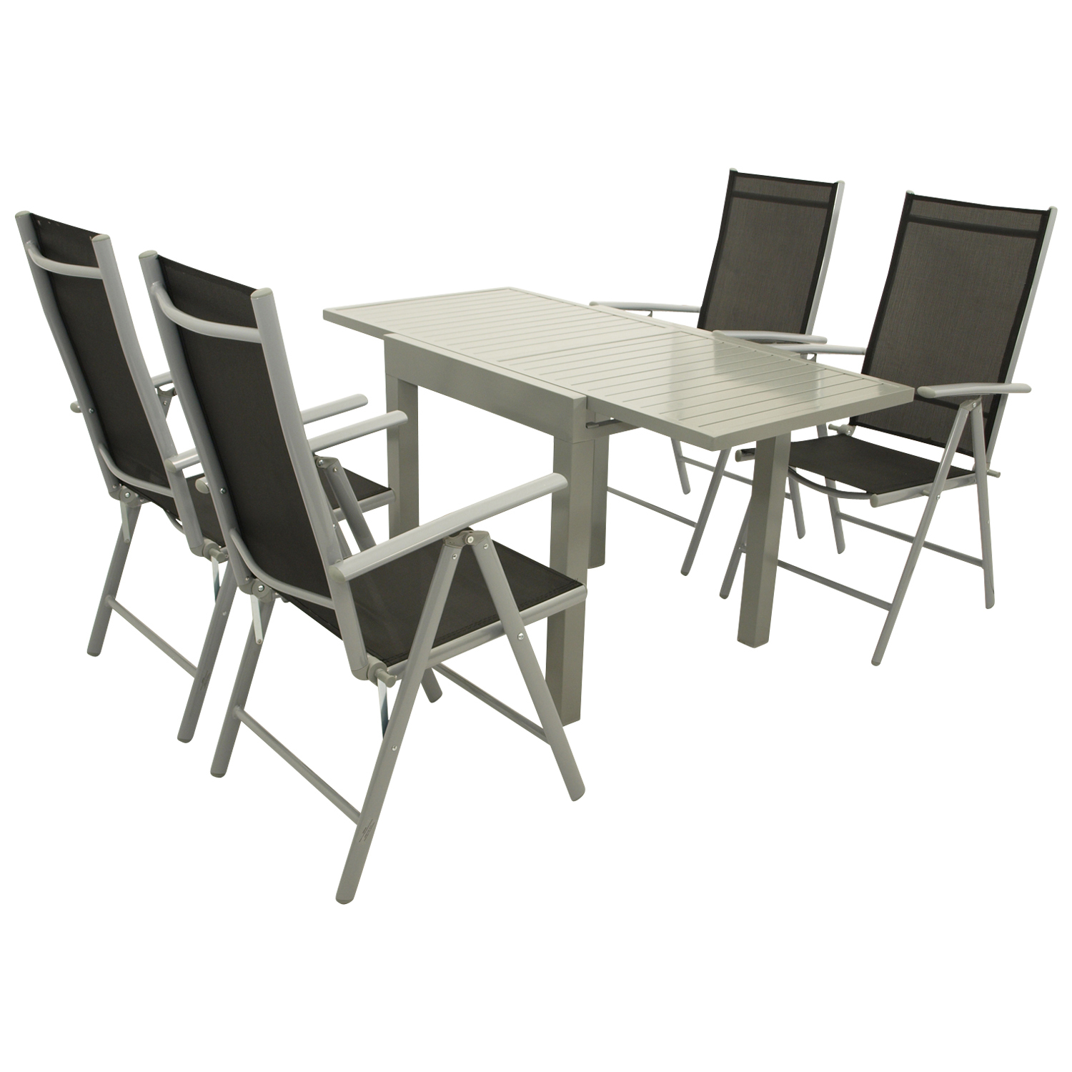 Garnitur 5-teilig, Ausziehtisch + Klappsessel, Aluminium/Textilene 1 Garnitur 5-teilig, Ausziehtisch + Klappsessel, Aluminium/Textilene