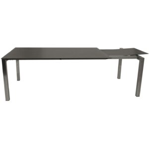 Ausziehtisch 180/240x100cm, Edelstahl poliert + Glas in Keramikoptik dunkelgrau