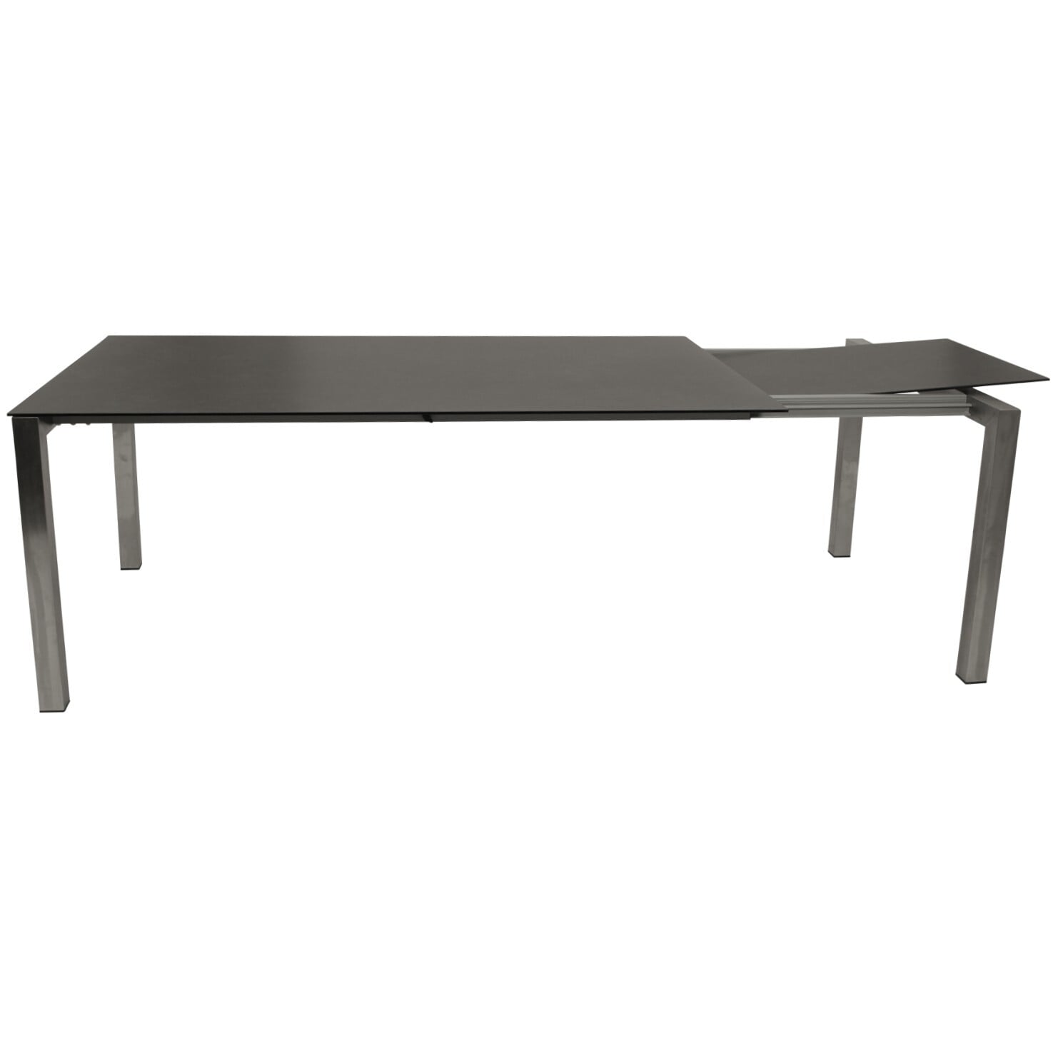 Ausziehtisch 180/240x100cm, Edelstahl poliert + Glas in Keramikoptik dunkelgrau 1 Ausziehtisch 180/240x100cm, Edelstahl poliert + Glas in Keramikoptik dunkelgrau
