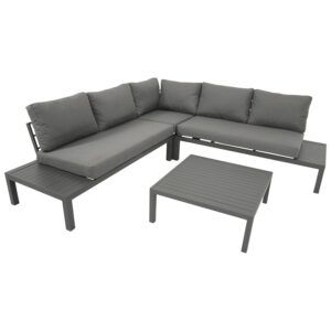 Eck-Lounge Set mit Tisch, Aluminium grau