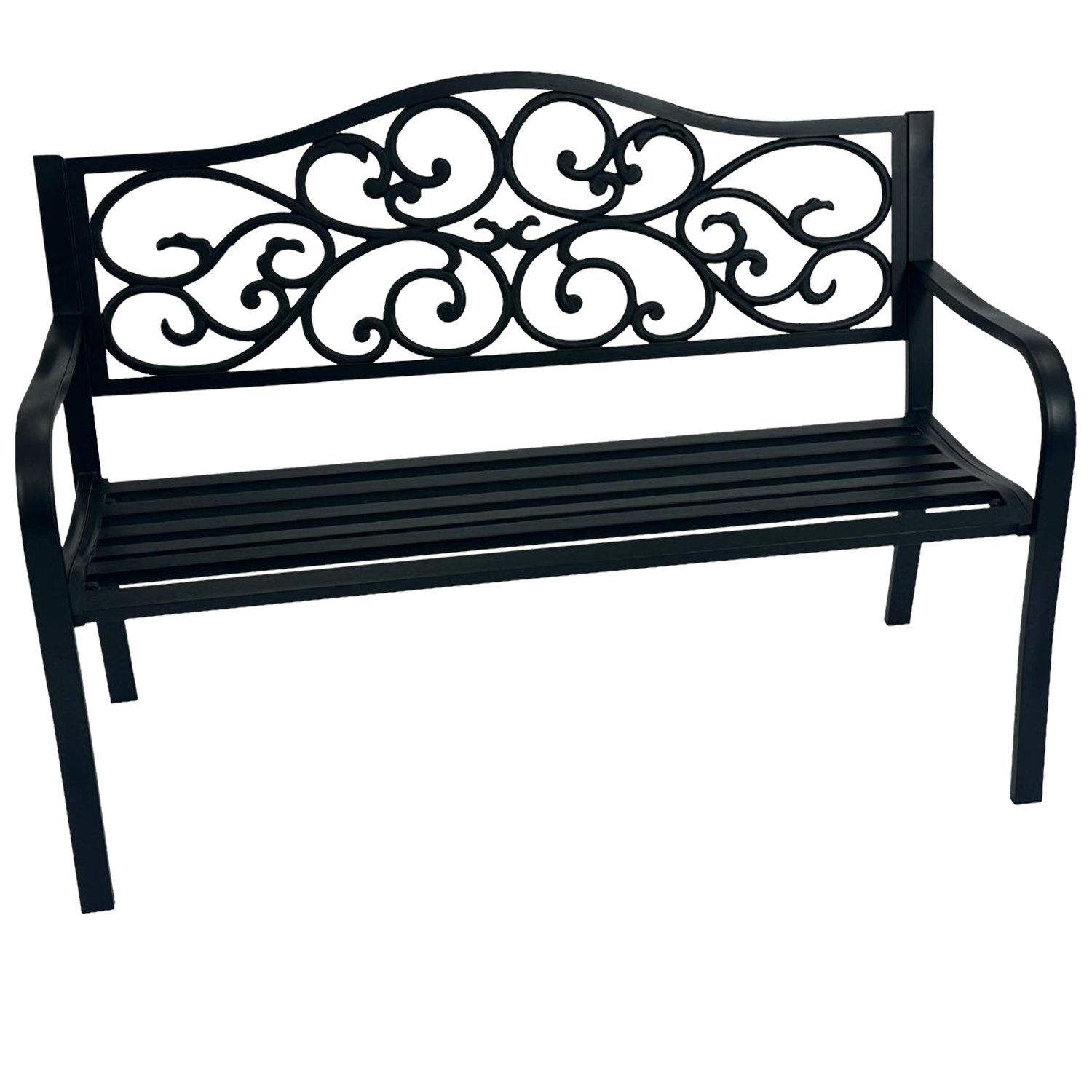 Gartenbank 2-sitzer Stahl, Rückenteil Gusseisen, schwarz 1 Gartenbank 2-sitzer Stahl, Rückenteil Gusseisen, schwarz