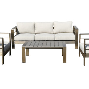 Lounge-Set 4-teilig aus gebürstetem Aluminium, Polster grau, Kunstholz dunkelgrau