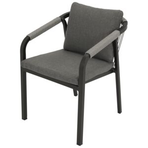 Stapelsessel Aluminium anthrazit mit Rope und Kissen in grau, 4-er Set