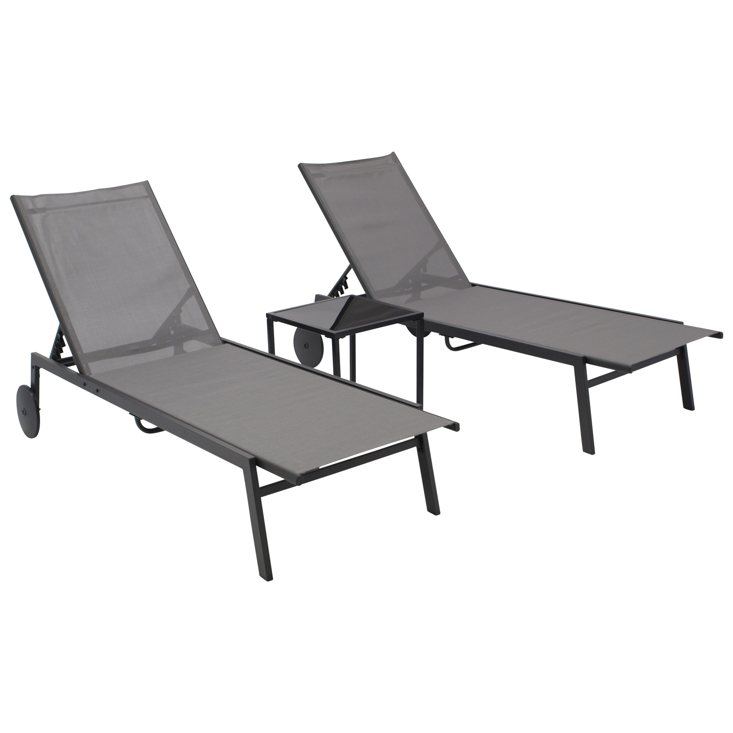 Gartenliegen-Set mit Tisch, Stahl, Textilgewebe 1 Gartenliegen-Set mit Tisch, Stahl, Textilgewebe