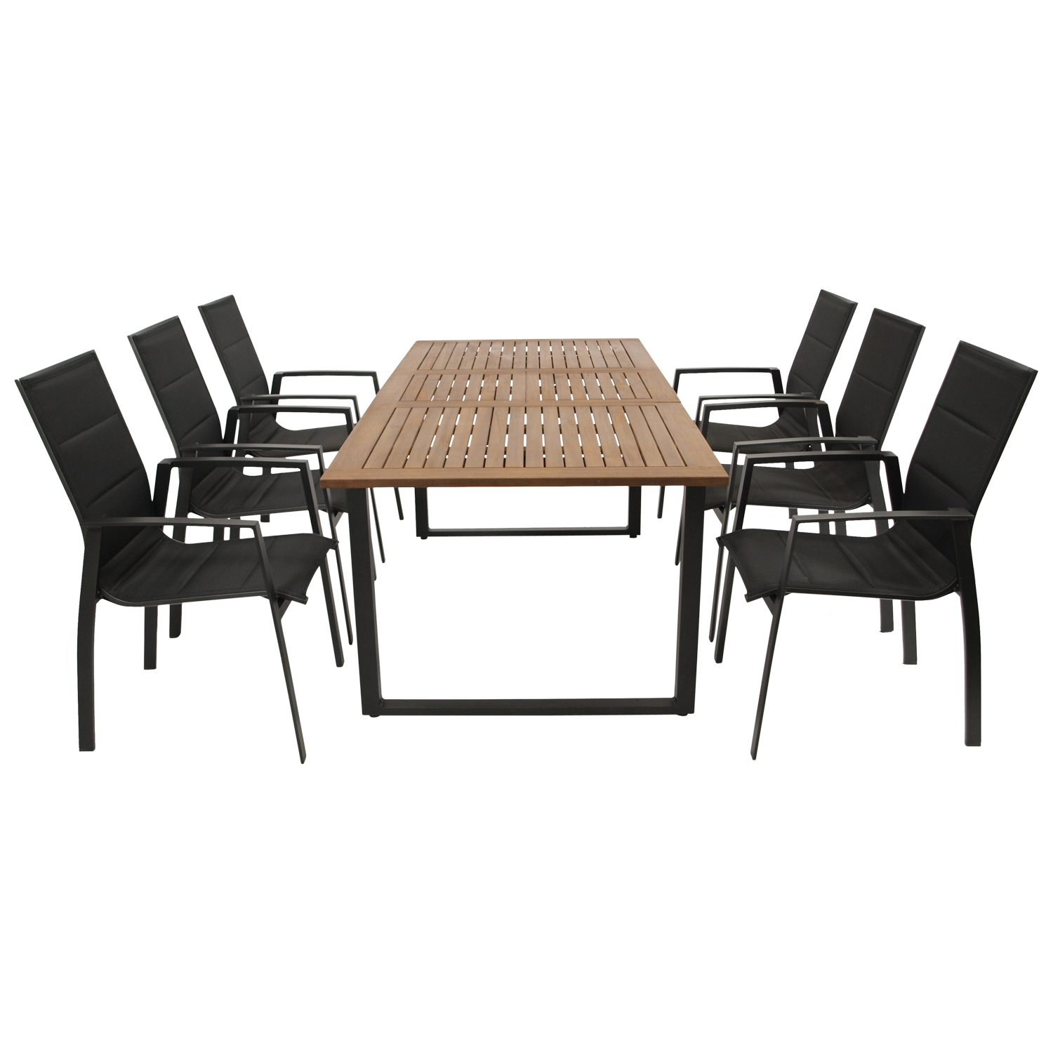 Garnitur 7-teilig, Aluminium, Textilgewebe, Tischplatte Akazie 1 Garnitur 7-teilig, Aluminium, Textilgewebe, Tischplatte Akazie