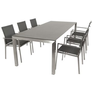 Garnitur 7-teilig, Edelstahl, Kunstgewebe,  Tischplatte Glas