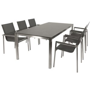 Garnitur 7-teilig, Edelstahl, Kunstgewebe,  Tischplatte Glas