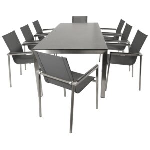Garnitur 9-teilig, Edelstahl, Kunstgewebe, Tischplatte Glas