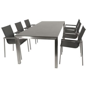 Garnitur 7-teilig, Edelstahl, Kunstgewebe,  Tischplatte Glas
