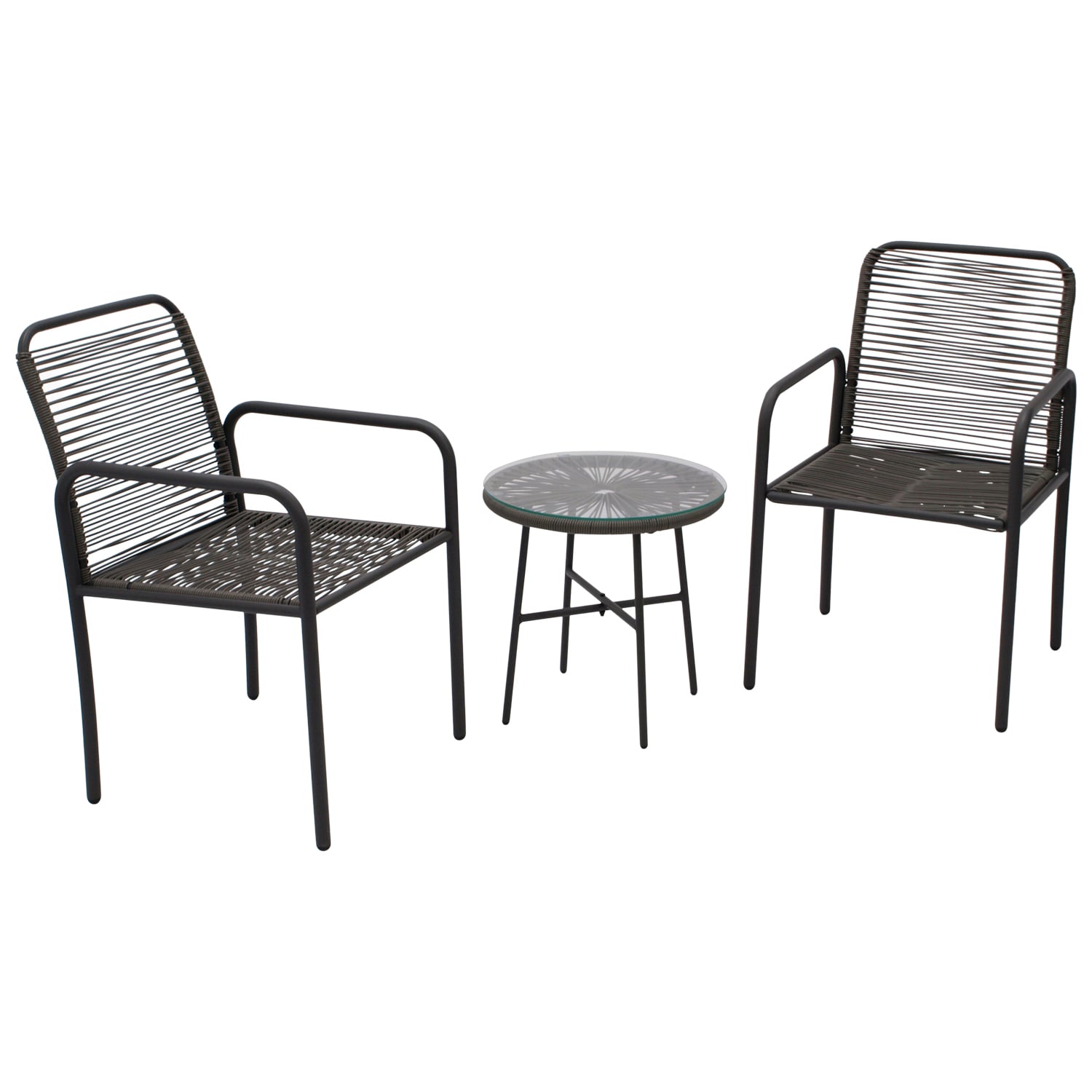 Sitzgruppe 3-teilig, Stahl anthrazit mit Rope-Optik 1 Sitzgruppe 3-teilig, Stahl anthrazit mit Rope-Optik