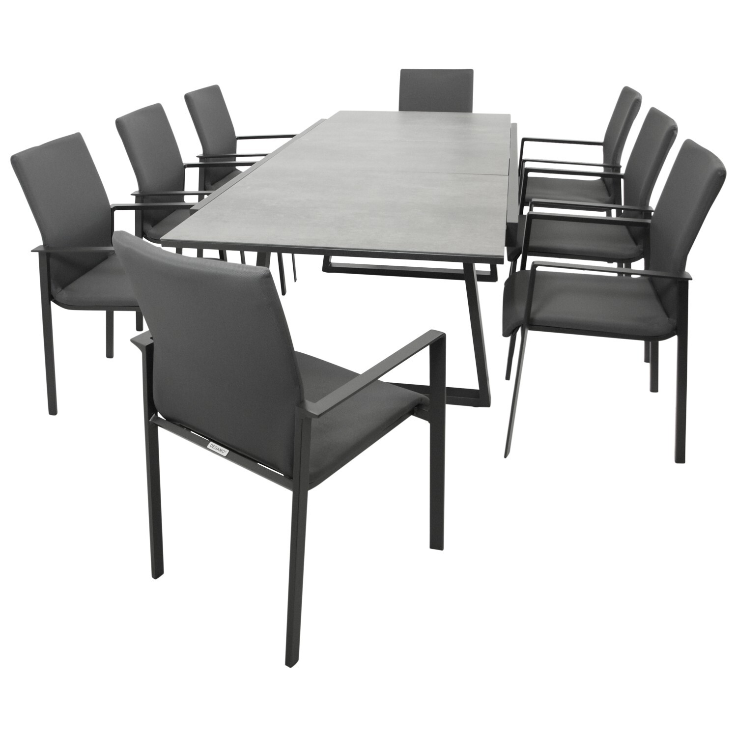 Garnitur 9-teilig, Aluminium, Kunstgewebe, Tischplatte Glas 1 Garnitur 9-teilig, Aluminium, Kunstgewebe, Tischplatte Glas