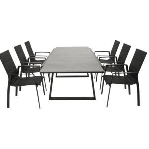 Garnitur 7-teilig, Aluminium, Kunstgewebe, Tischplatte Glas