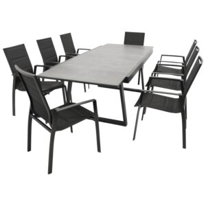 Garnitur 9-teilig, Aluminium, Kunstgewebe, Tischplatte Glas