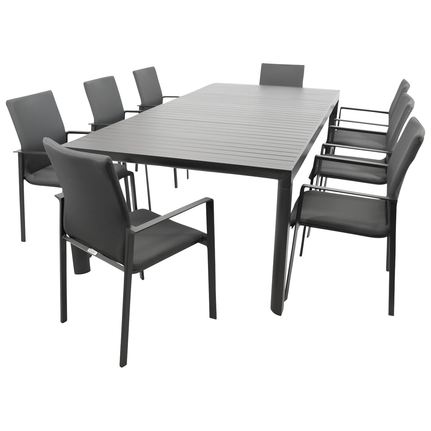 Garnitur 9-teilig, Aluminium, Kunstgewebe, Tischplatte Alu 1 Garnitur 9-teilig, Aluminium, Kunstgewebe, Tischplatte Alu