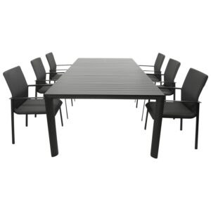 Garnitur 7-teilig, Aluminium, Kunstgewebe,  Tischplatte Alu