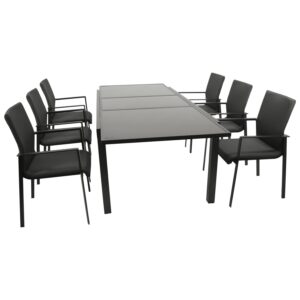 Garnitur 7-teilig, Aluminium, Kunstgewebe,  Tischplatte Glas